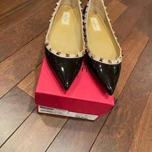Valentino Rockstud Patent Ballet Flat Black Size38
